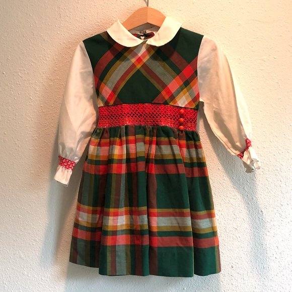 Vintage Sears Checkered 70s Christmas Dress Girls